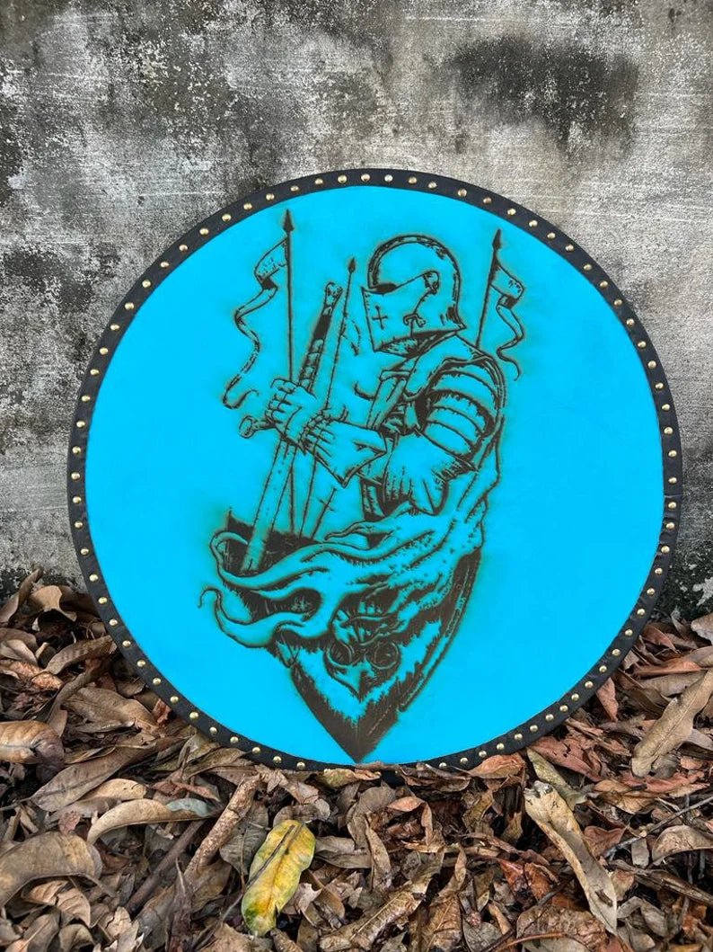 Viking Round Shield - 24 Inch Knight Battle Armor Wooden Shield | Dragon Ship Design - Best Wall Décor & Gifts